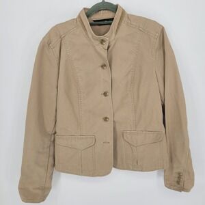 Eddie Bauer Military Utility Jacket Women Size 12 Tan Safari Cotton Twill